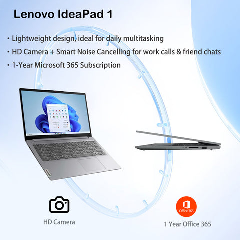 LENOVO IdeaPad 1 15.6 inches Entry Traditional Laptop Intel Core i5-1335U 40GB RAM Intel Iris Xe Graphics 1TB SSD Storage Windows 11 Home 60Hz - Grey