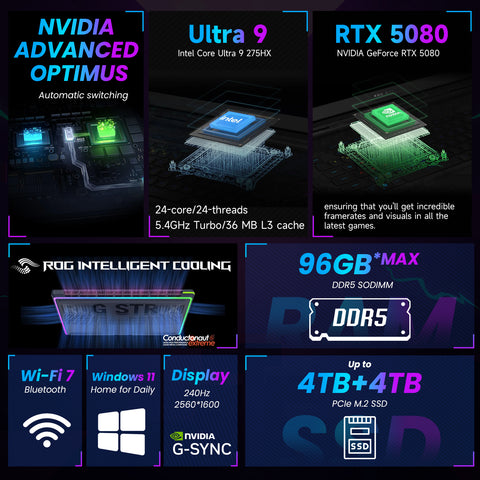 ASUS ROG Strix 16" Traditional Laptop Intel Core Ultra 9 32GB RAM NVIDIA GeForce RTX 5080 1TB SSD Storage Windows 11 Home 240Hz - Grey