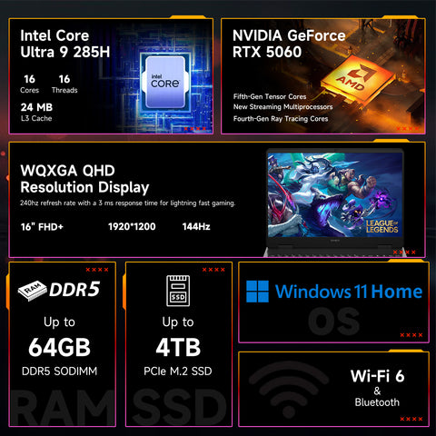 HP Omen Slim 16" Traditional Laptop Intel Core Ultra 9 16GB RAM NVIDIA GeForce RTX 5060 512GB SSD Storage Windows 11 Home 144Hz - Black
