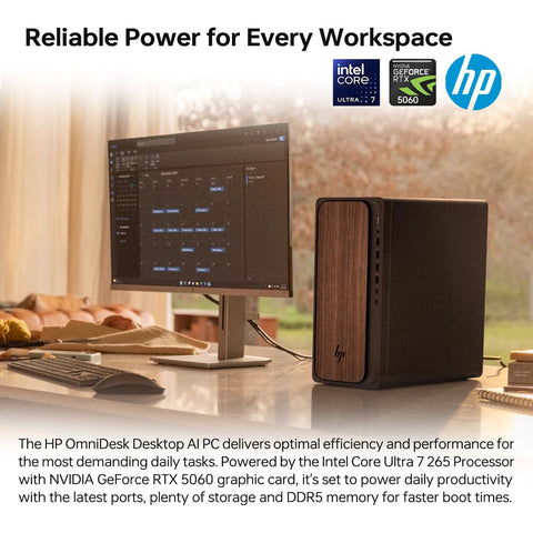 HP OmniDesk Tower Desktop Intel Core Ultra 7 32GB RAM NVIDIA GeForce RTX 5060 1TB SSD Storage Windows 11 Pro - Black