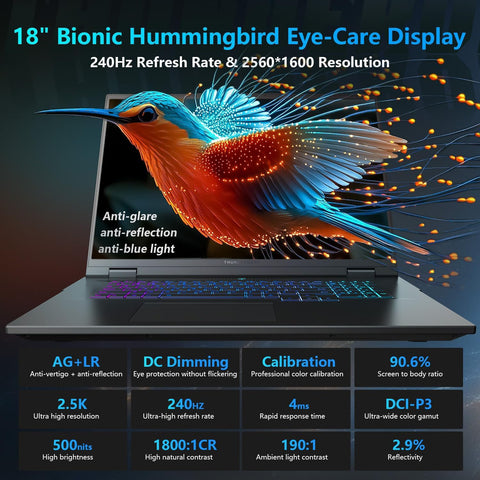 THUNDEROBOT ZERO 18 18 inches Traditional Laptop Intel Core Ultra 9 32GB RAM NVIDIA GeForce RTX 5080 2TB SSD Storage Windows 11 Home 240Hz - Black
