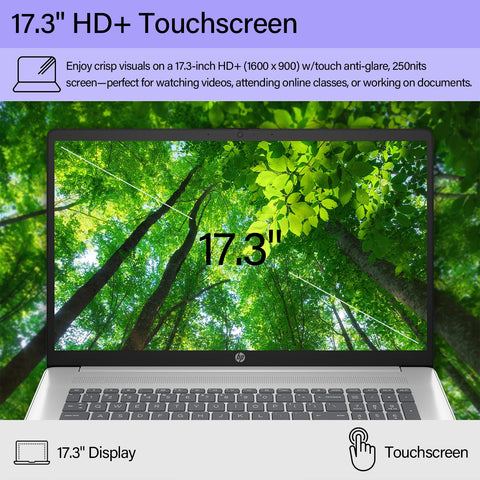HP Essential 17.3 inches Entry Traditional Laptop Intel Core i3 N305 16GB RAM Intel UHD Graphics 128GB eMMC + 256GB SSD Windows 11 Home 60Hz - Silver