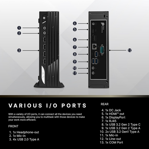 MSI PRO DP21 MFF Desktop Intel Core i7 16GB RAM Intel UHD Graphics 512GB SSD Storage Windows 11 Pro - Black