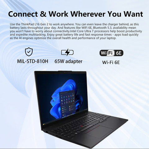 LENOVO ThinkPad L16 16 inches Traditional Laptop Intel Core Ultra 7 64GB RAM Intel Graphics 1TB SSD Storage Windows 11 Pro 60Hz - Black