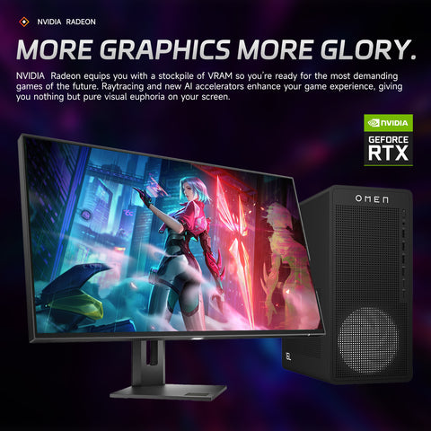 HP Omen 16L Tower Desktop AMD Ryzen 7 32GB RAM NVIDIA GeForce RTX 5060 2TB SSD Storage Windows 11 Pro - Black