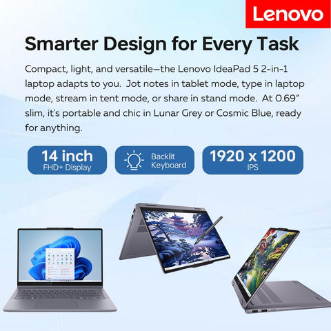 LENOVO IdeaPad 5 14 inches 2-in-1 Laptop Intel Core Ultra 7 16GB RAM Intel Graphics 512GB SSD Storage Windows 11 Pro 60Hz - Grey