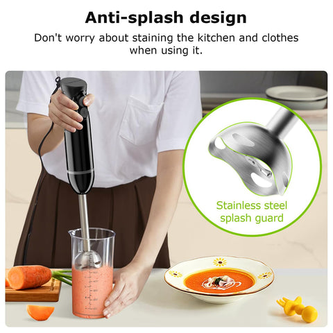 Bonsenkitchen Hand Blender, Immersion Blender with 2 Mixing Speed, Electric Handheld Blender Portable Stick Mixer with Stainless Steel Blades for Soup, Smoothie, Puree, Baby Food