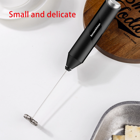 Bonsenkitchen Milk Frother Handheld, Electric Foam Maker with Stainless Steel Whisk, Hand Drink Mixer for Coffee, Lattes, Cappuccino, Matcha, Battery Operated, Stirrer Coffee Wand