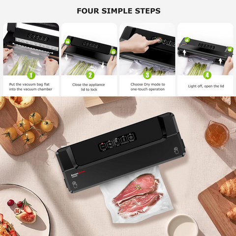 Bonsenkitchen Vacuum Sealer Machine, Fast-Compact Food Sealer, Multi-Functional Food Vacuum Sealer with 20 Vacuum Bags & 2 Roll Bags & Accessory Hose, High-Speed Continuous Working, Silver