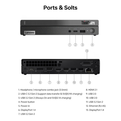 LENOVO ThinkCentre neo 50q MFF Desktop Intel Core i5 8GB RAM Intel UHD Graphics 256GB SSD Storage Windows 11 Pro - Black