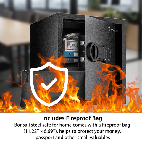 Bonsaii Security Safe Box with Money Bag, 1.28 Cubic Feet Large Document Safe Box for Home, Digital Keypad Lock, Removable Shelf for Money, Medicine, Valuables, 12.99 x 14.17 x 12.99 Inches