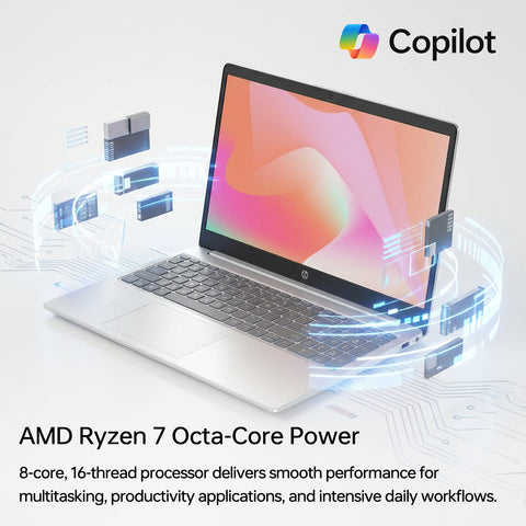 HP Essential 15.6 inches Traditional Laptop AMD Ryzen 7 16GB RAM AMD Radeon Graphics 512GB SSD Storage Windows 11 Home 60Hz - Silver