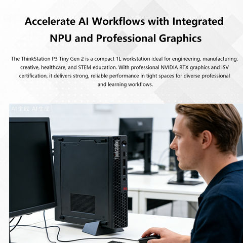 LENOVO ThinkStation P3 Workstation Desktop Intel Core Ultra 7 64GB RAM NVIDIA RTX A1000 1TB SSD Storage Windows 11 Pro - Black