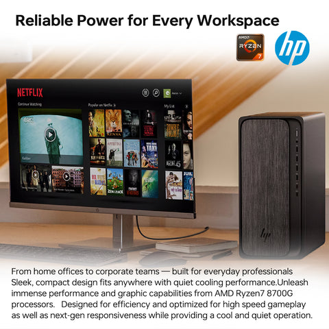 HP OmniDesk Tower Desktop AMD Ryzen 7 16GB RAM AMD Radeon Graphics 1TB SSD Storage Windows 11 Home - Grey