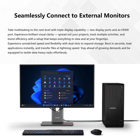 LENOVO ThinkCentre M70t Tower Desktop Intel Core Ultra 7 32GB RAM Intel Graphics 2TB SSD Storage Windows 11 Pro - Black