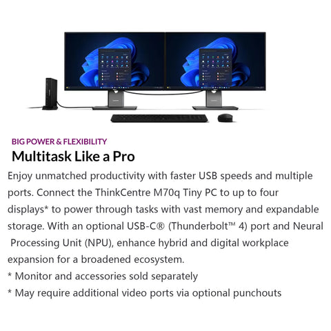 LENOVO ThinkCentre M70q MFF Desktop Intel Core Ultra 5 32GB RAM Intel Graphics 1TB SSD Storage Windows 11 Pro - Black