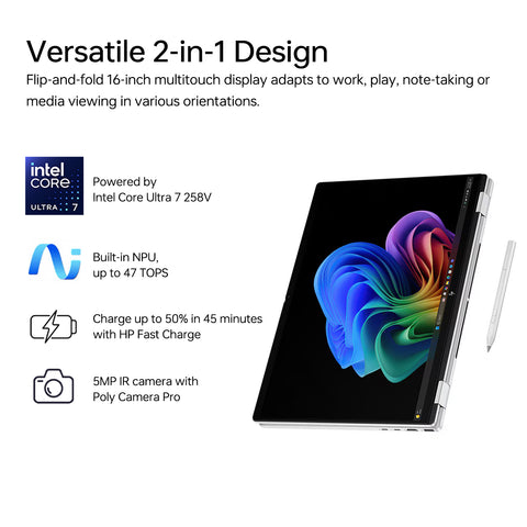 HP OmniBook 7 16-in 2-in-1 Laptop Intel Core Ultra 7 32GB RAM Intel Arc 140V 2TB SSD Storage Windows 11 Pro 60Hz - Silver
