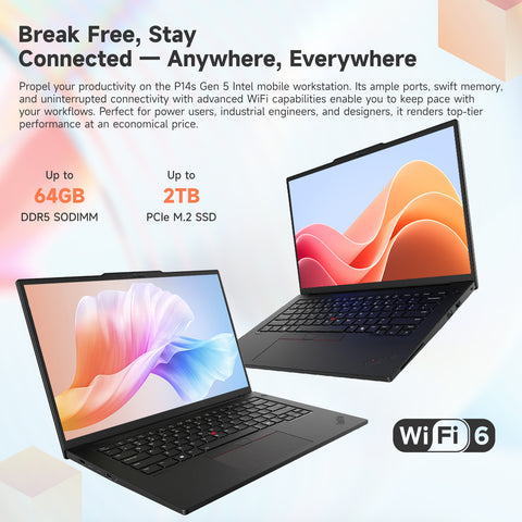 Lenovo ThinkPad P14s 14" Business Mobile Workstation Laptop Intel Core Ultra 7 155H 64GB RAM NVIDIA Quadro RTX 500 Ada 1TB SSD Storage Windows 11 Pro 3K+ 120Hz - Black