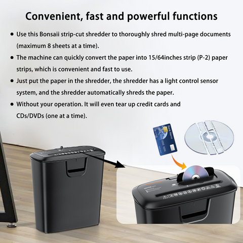 Bonsaii Paper Shredder for Home Use, 8-Sheet StripCut Home Office Shredder, CD/Credit Card Shredder Machine with Overheat Protection, 3.4 Gallons Wastebasket