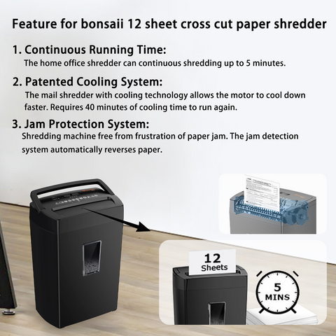 Bonsaii 12-Sheet Cross Cut Paper Shredder, 5.5 Gal Home Office Heavy Duty Shredder for Paper, Credit Card, Mail, Staples, with Transparent Window, High Security Level P-4 (C275-A)