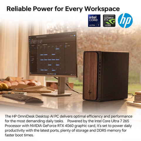 HP OmniDesk Tower Desktop Intel Core Ultra 7 8GB RAM NVIDIA GeForce RTX 4060 512GB SSD Storage Windows 11 Home - Black
