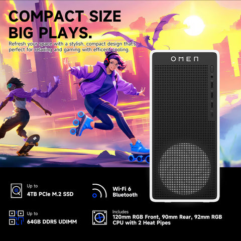HP Omen 16L Tower Desktop Intel Core i7 8GB RAM NVIDIA GeForce RTX 5060 512GB SSD Storage Windows 11 Home - White