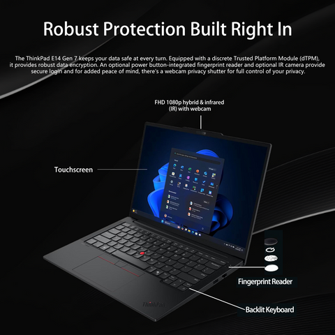 LENOVO ThinkPad E14 14 inches Traditional Laptop Intel Core 7 64GB RAM Intel Graphics 2TB SSD Storage Windows 11 Pro 60Hz - Black