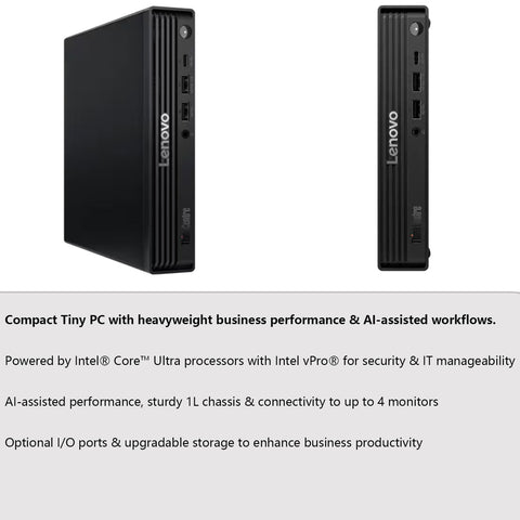 LENOVO ThinkCentre M70q MFF Desktop Intel Core Ultra 5 32GB RAM Intel Graphics 1TB SSD Storage Windows 11 Pro - Black