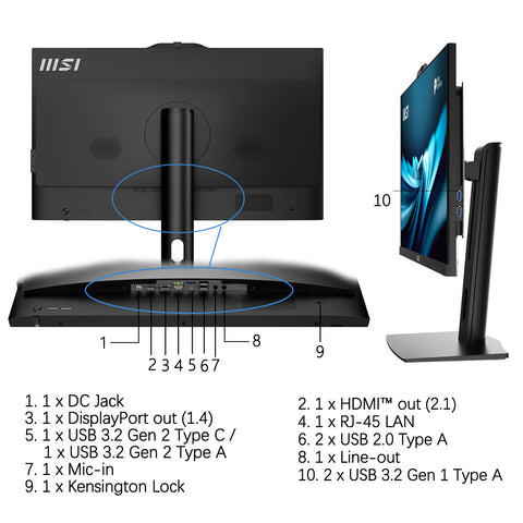 MSI PRO AP272P 27" All-in-One Intel Core i5 8GB RAM Intel UHD Graphics 1TB SSD Storage Windows 11 Home 100Hz - Black