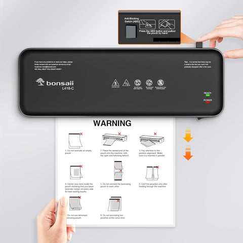 Bonsaii Laminator, 9 Inch Thermal Laminator Machine with Never Jam Technology for Doc/Posters/Photo, Personal Laminating Machine Simple Convenient for Home, Office and School - L418-C Black