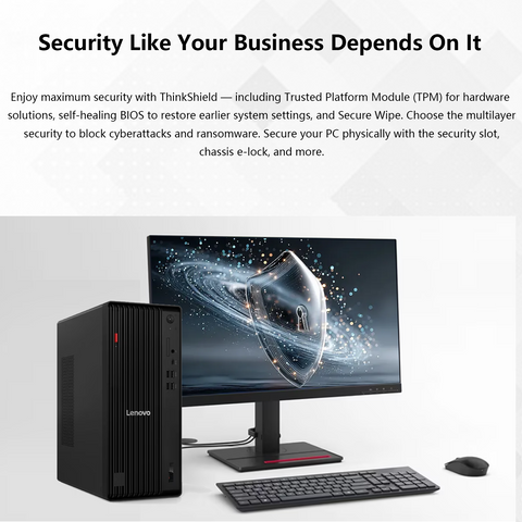 LENOVO ThinkCentre M70t Tower Desktop Intel Core Ultra 7 32GB RAM Intel Graphics 2TB SSD Storage Windows 11 Pro - Black