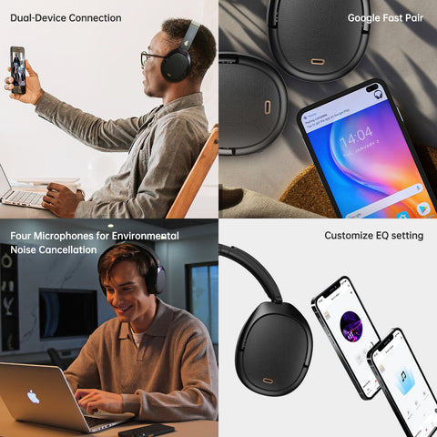 Edifier Wireless ANC Headphones, Bluetooth 5.3, LDAC Hi-Res Audio, 55H Playtime, Fast Pair, Dual Device, App Control, Black