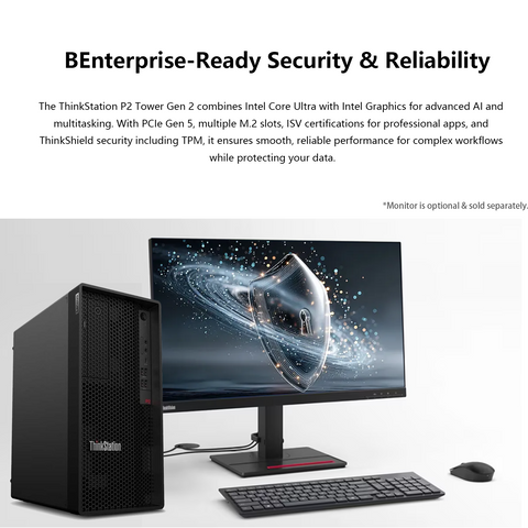 LENOVO ThinkStation P2 Workstation Desktop Intel Core Ultra 5 32GB RAM Intel Graphics 1TB SSD Storage Windows 11 Pro - Black