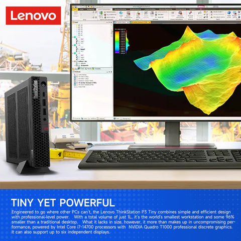 LENOVO ThinkStation P3 Workstation Desktop Intel Core i7 32GB RAM NVIDIA Quadro T1000 1TB SSD Storage Windows 11 Pro - Black