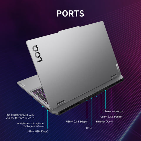 LENOVO LOQ 15.6" Traditional Laptop Intel Core i5 12GB RAM NVIDIA GeForce RTX 5050 512GB SSD Storage Windows 11 Home 144Hz - Grey