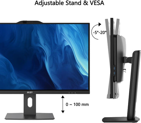 MSI PRO AP272P 27" All-in-One Intel Core i7 16GB RAM Intel UHD Graphics 1TB SSD Storage Windows 11 Home 100Hz - Black