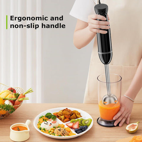Bonsenkitchen Hand Blender, Immersion Blender with 2 Mixing Speed, Electric Handheld Blender Portable Stick Mixer with Stainless Steel Blades for Soup, Smoothie, Puree, Baby Food