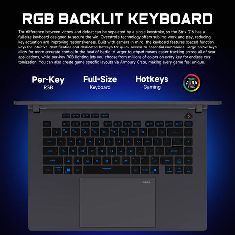 ASUS ROG Strix 16" Traditional Laptop Intel Core Ultra 9 32GB RAM NVIDIA GeForce RTX 5080 1TB SSD Storage Windows 11 Home 240Hz - Grey