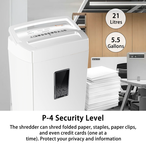 Bonsaii Heavy-Duty Cross-Cut Shredder, Handles up to 12 Sheets at Once, Providing P-4 high Security, Credit Cards, Mail & taples, 5.5-Gallon bin with a Transparent Window, Use in Home Offices, White