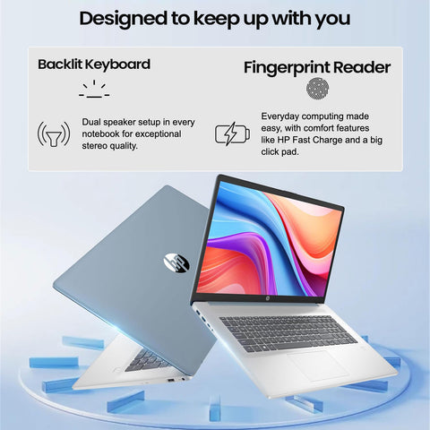 HP Essential 17.3 inches Entry Traditional Laptop AMD Ryzen 5 7430U 16GB RAM AMD Radeon Graphics 2TB SSD Storage Windows 11 Pro HD+ 60Hz - Blue
