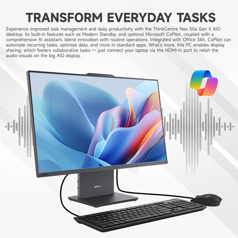 Lenovo ThinkCentre neo 50a 27" Business All-in-One Intel Core i7 13620H 16GB RAM Intel UHD Graphics 512GB SSD Storage Windows 11 Pro FHD 100Hz - Black