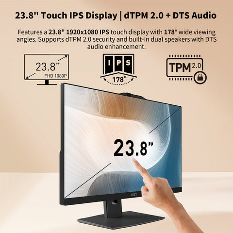 MSI Modern AM242TP 1M Business AIO, 23.8 in FHD Touch 60Hz, Intel Core 7 150U, Intel Graphics, 32GB DDR5, 1TB SSD, Wi-Fi 6, Win11 Pro, Black