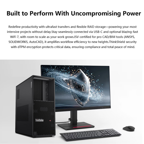 LENOVO ThinkStation P3 Workstation Desktop Intel Core Ultra 5 32GB RAM Intel Graphics 1TB SSD Storage Windows 11 Pro - Black