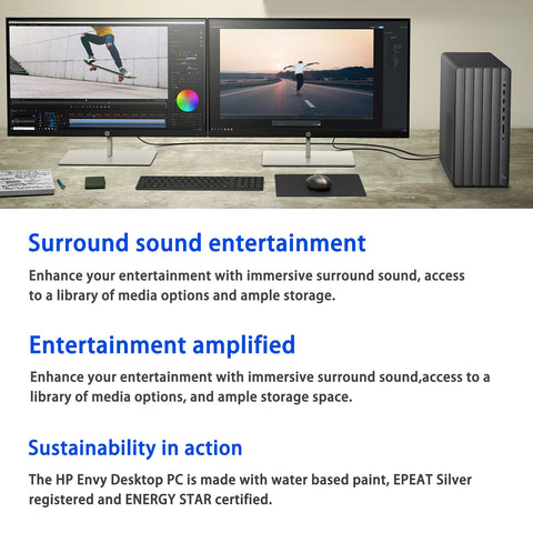 HP Envy Tower Desktop Intel Core i7 8GB RAM NVIDIA GeForce RTX 3050 512GB SSD Storage Windows 11 Home - Black