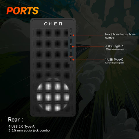 HP Omen 16L Tower Desktop Intel Core i7 8GB RAM NVIDIA GeForce RTX 4060 512GB SSD Storage Windows 11 Home - Black