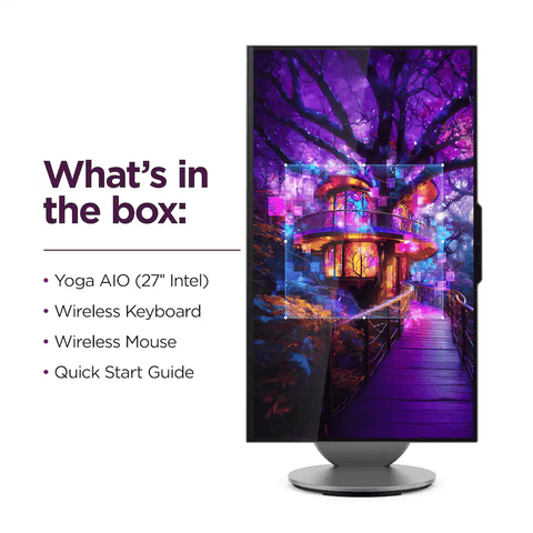 LENOVO Yoga 27 in QHD AIO, Core Ultra 7 255H, Intel Arc 140T, 16GB RAM, 1TB SSD, Wireless Keyboard & Mouse, Wi-Fi 7, Win11 Pro, Grey
