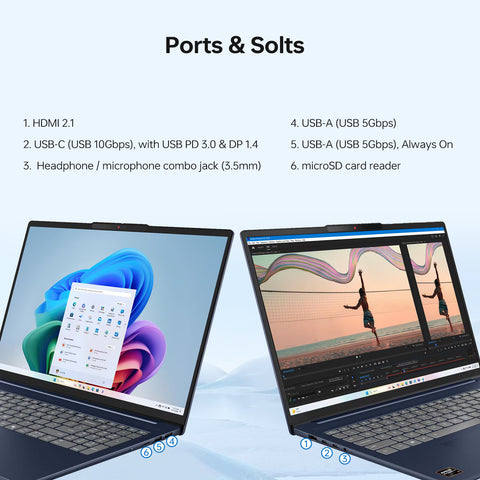 Lenovo IdeaPad Slim 5 16" Premium Traditional Laptop AMD Ryzen AI 7 350 16GB RAM AMD Radeon Graphics 512GB SSD Storage Windows 11 Home FHD+ 60Hz - Blue