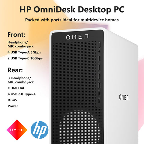 HP Omen 16L Gaming Tower Desktop, Core Ultra 7 265F, RTX 5060, 8GB DDR5, 512GB SSD, Wi-Fi 6, Windows 11 Home, White