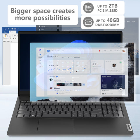 LENOVO V-Series V15 15.6 inches Traditional Laptop AMD Ryzen 7 24GB RAM AMD Radeon Graphics 1TB SSD Storage Windows 11 Pro 60Hz - Black