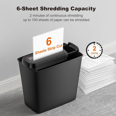 Bonsaii Paper Shredder for Home Use, 6 Sheet Strip Cut Small Paper Shredder without Basket for Home Office, Portable Shredder Extendable Arm Design with Overheat Protection (S123-B)